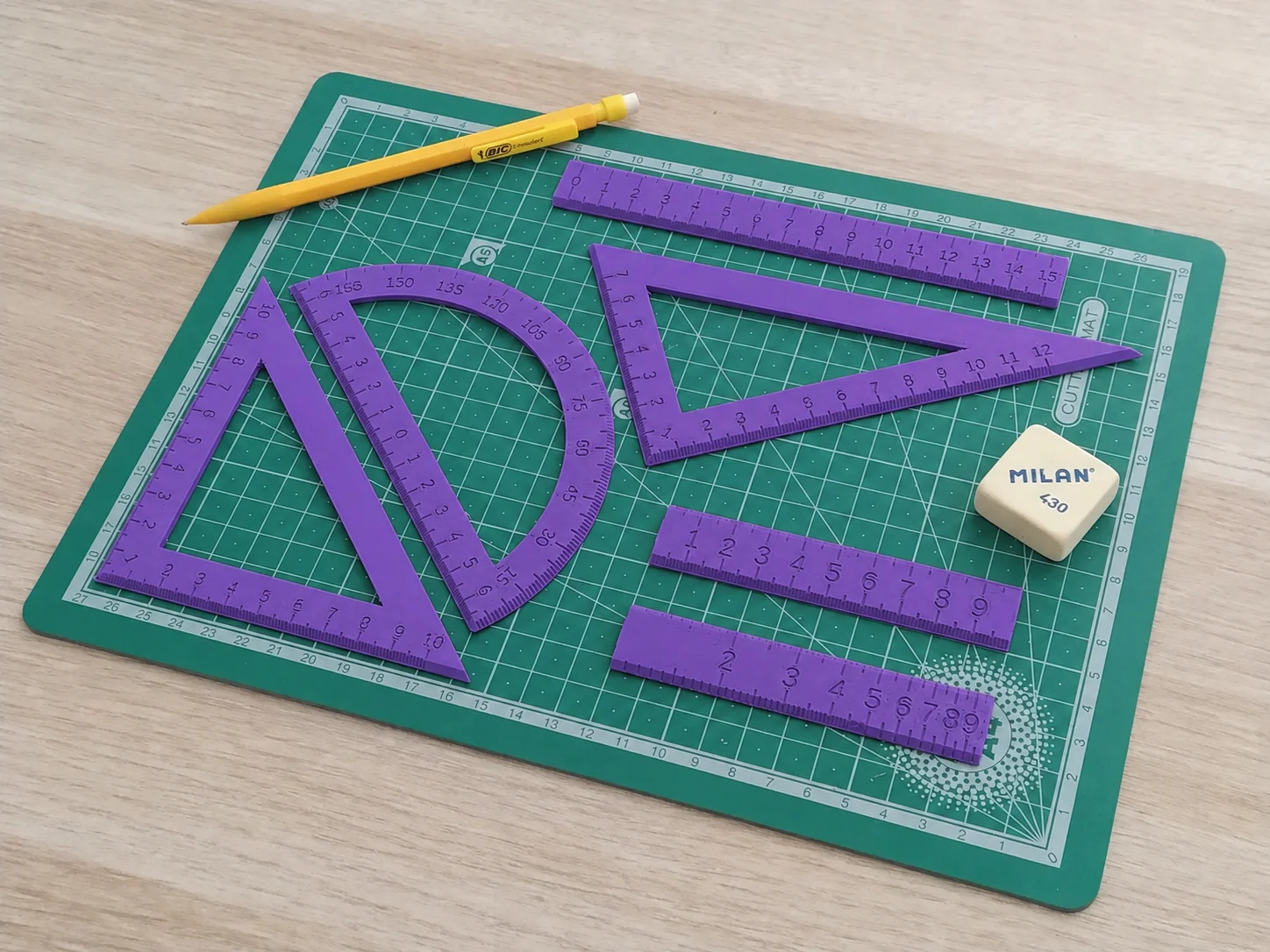 3D Baskı Geometri Cetvel Seti - İletki, Gönye ve Ölçüm Araçları - Mor