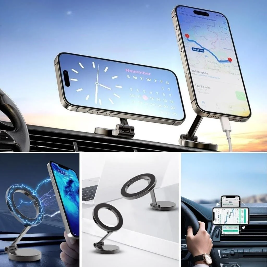 Tüm Telefonlarla Uyumlu Manyetik Araç Telefonu Tutacağı Katlanır 360 Derece Dönen Telefon Standı görsel 4