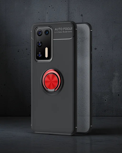 Huawei P40 Kılıf Range Yüzüklü Silikon - Siyah-kırmızı