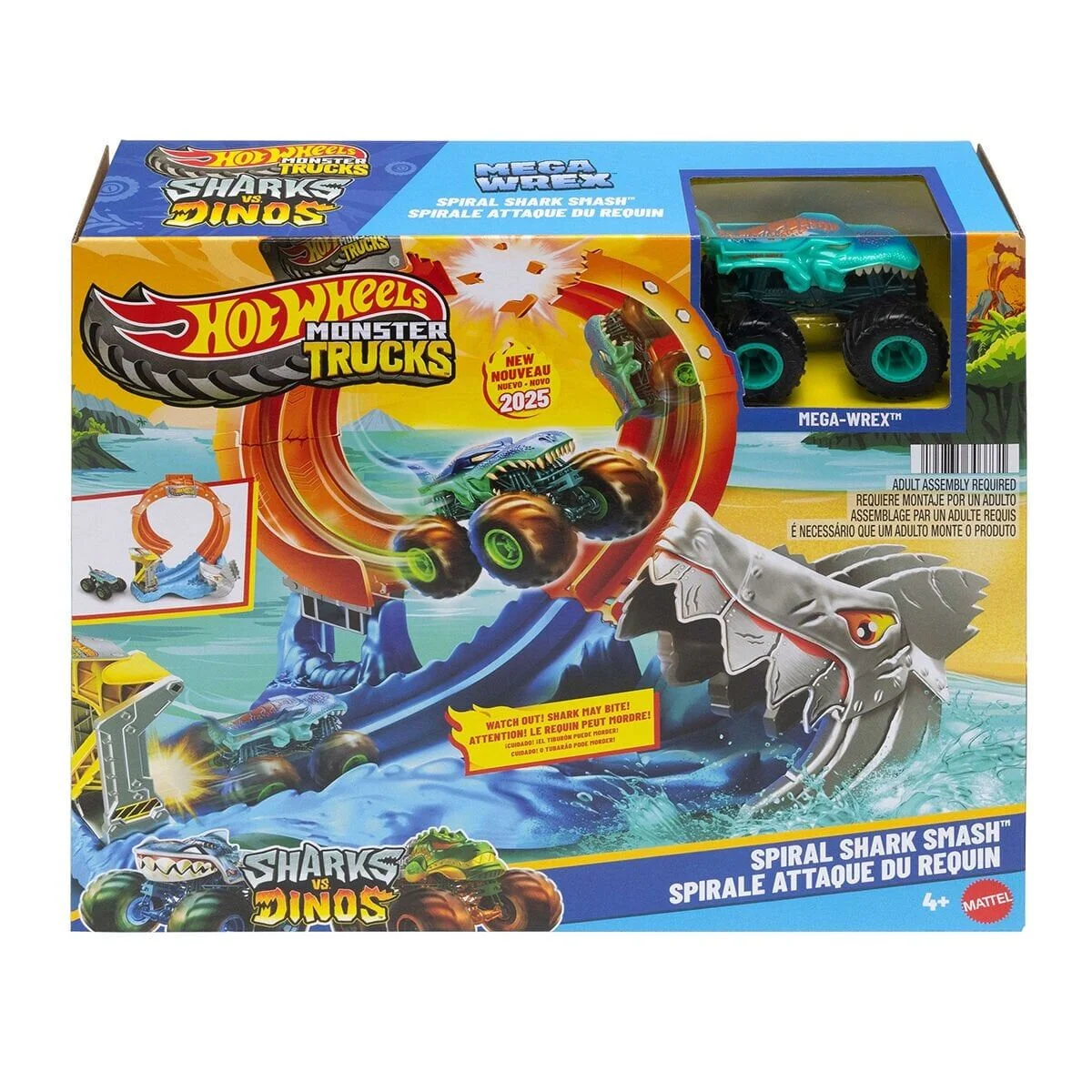 JFR08 Hot Wheels Monster Trucks Dönen Corkscrew Shark Çarpışması görsel 6