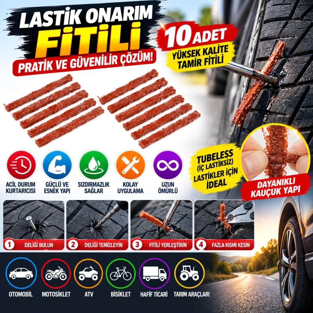 10 Adet Lastik Onarım İçin Lastik Tamir Fitili Yedek Lastik Fitili