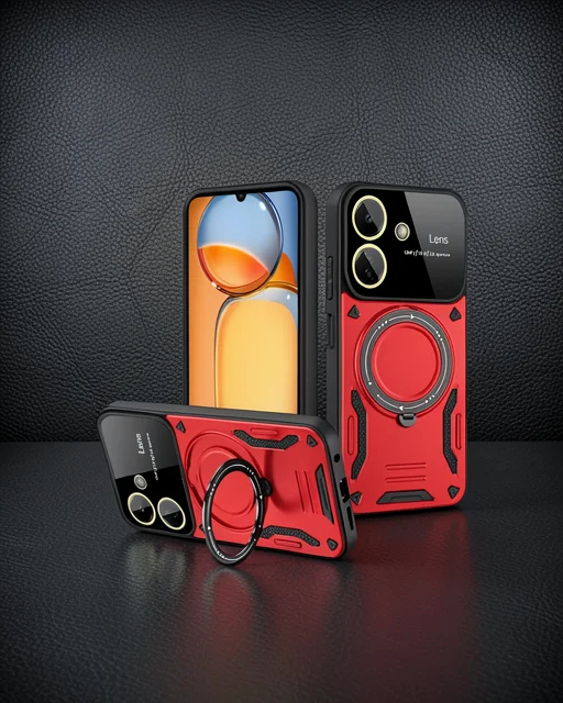 Xiaomi Redmi 13c Kılıf Joy Lens Standlı Kapak - Kırmızı