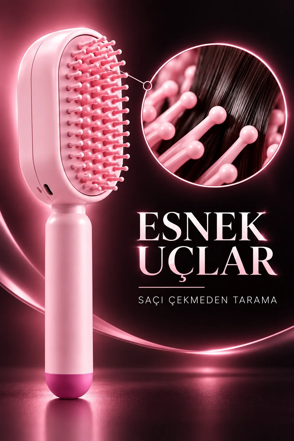 Elektrikli Spreyli Saç Tarağı 300 mAh Type‑C Şarjlı İnce Spreyli Antistatik Bakım Fırçası pembe görsel 3