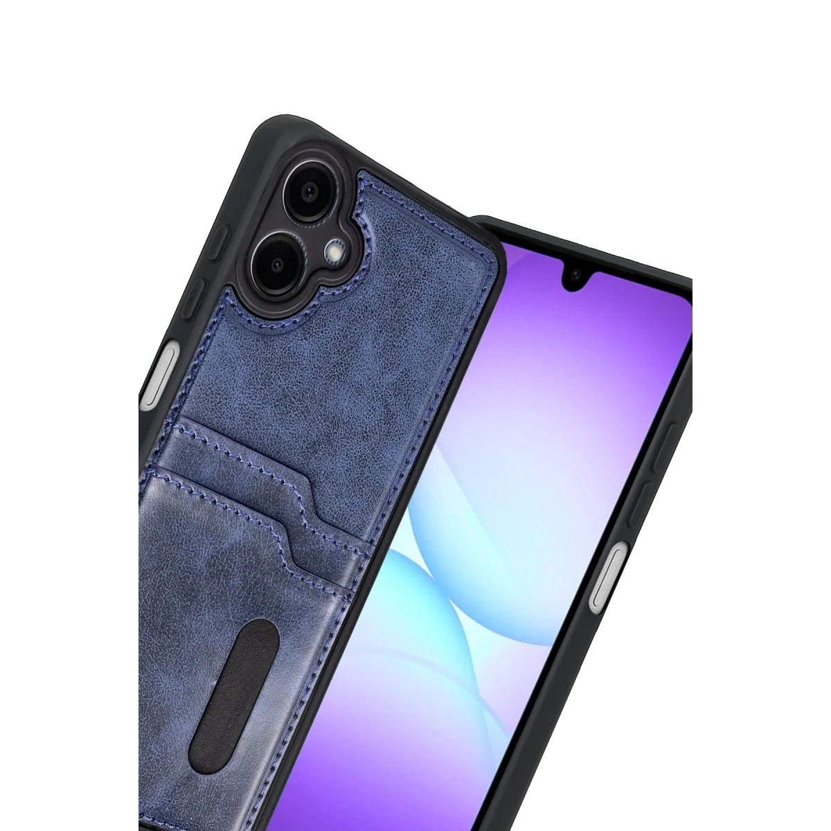 Samsung Galaxy A07 4g Sara Kartvizitli Deri Kılıf - Lacivert görsel 2