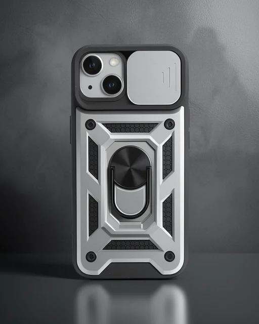 Apple İphone 15 Kılıf Pars Lens Yüzüklü Silikon - Gümüş