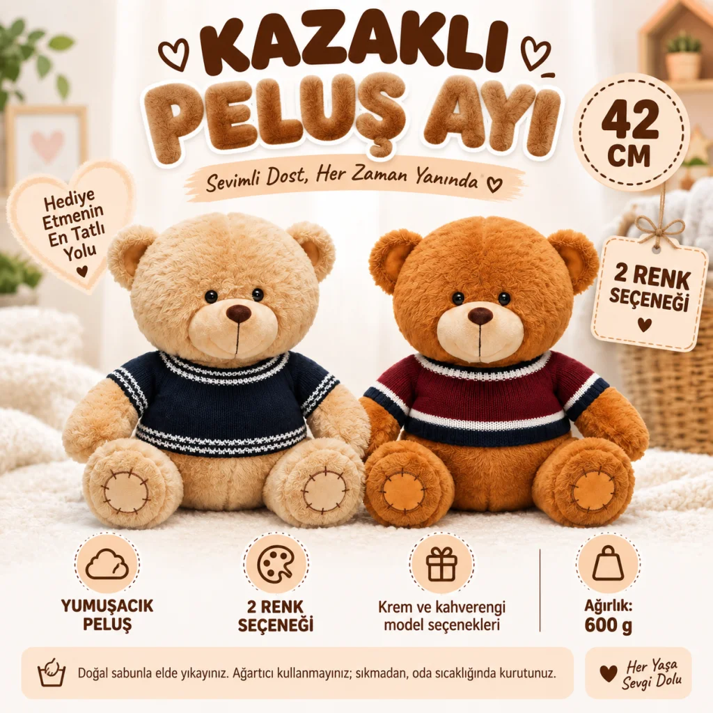 2001008PELUŞ AYI OTURAN KAZAKLI 42 CM (adet fiyatıdır) görsel 2