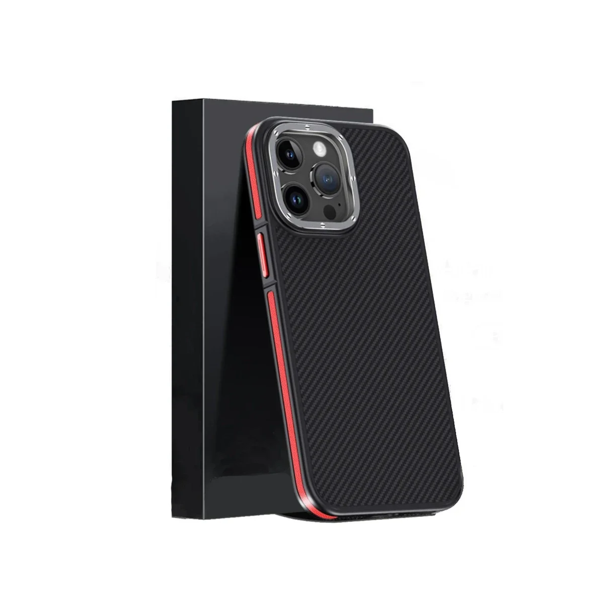 Joko Apple iPhone 15 Pro Max Kılıf Aramid 600D Kevlar Karbon Fiber Magsafe Kapak - Kırmızı görsel 2