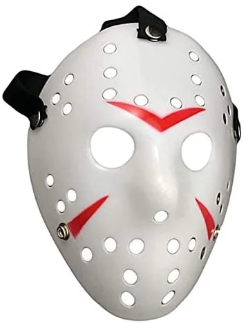 Beyaz Renk Kırmızı Çizgili Tam Yüz Hokey Jason Maskesi Hannibal Maskesi görsel 4
