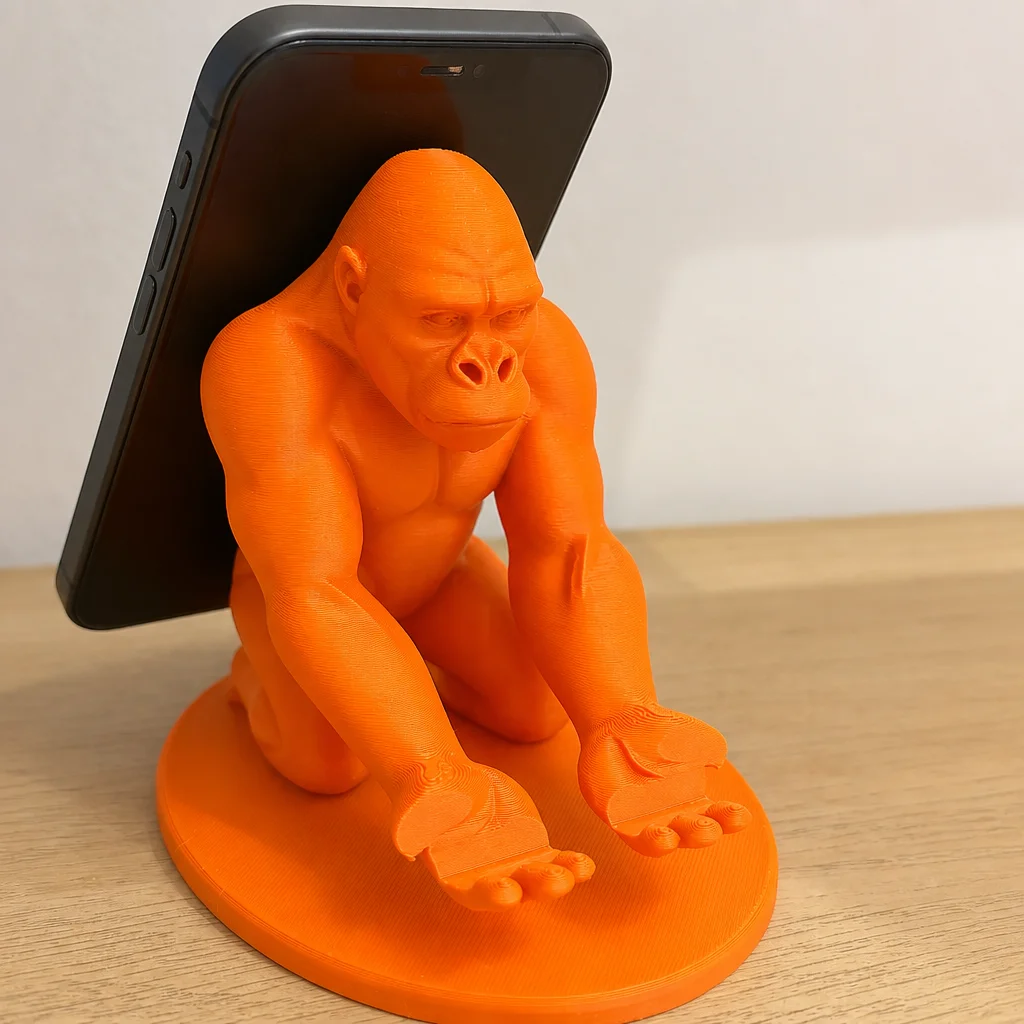 3D Baskı Goril Telefon Tutucu - Kaslı Goril Masaüstü Telefon Standı-Turuncu görsel 2