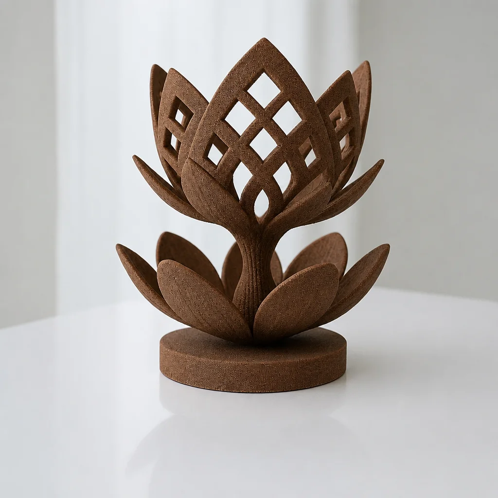 3D Baskı Lotus Çiçeği Mumluk - Dekoratif Tealight Mumluk-Kahverengi