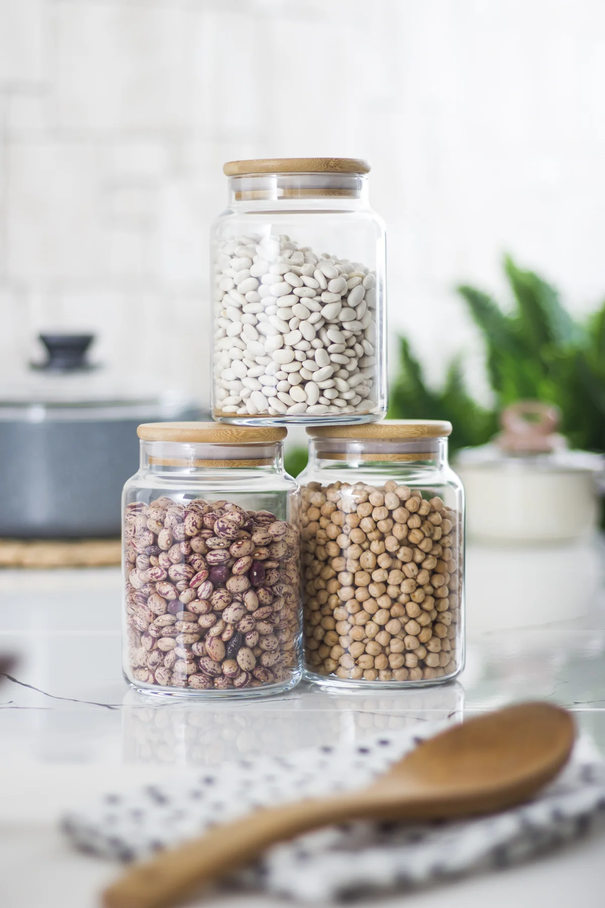3 Lü Set Bambu Kapaklı Cam Kavanoz & Erzak Saklama Kabı 800 ml Orta Boy ( Vakum Kapak ) görsel 3