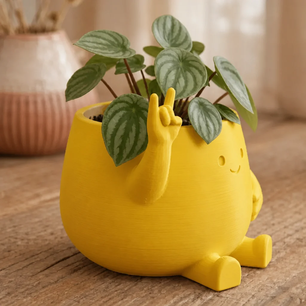 3D Baskı Smiley Face Planter - Gülümseyen Karakterli Saksı-Sarı görsel 2