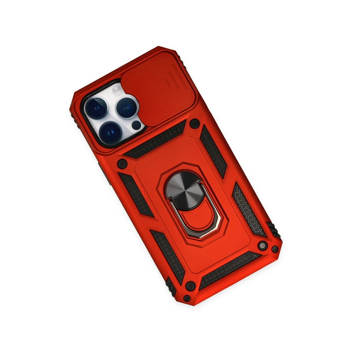 Apple İphone 14 Pro Max Kılıf Pars Lens Yüzüklü Silikon - Kırmızı görsel 3