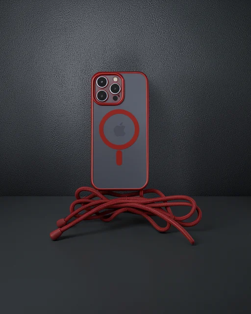 Apple İphone 14 Pro Max Kılıf Divo Lazer Askılı Magsafe Kapak - Kırmızı