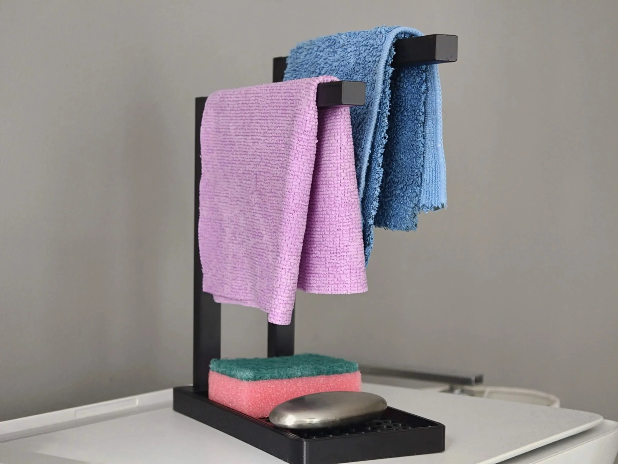 3D Baskı Havluluk ve Sabunluk Organizer - Lavabo Üstü Çok Amaçlı Düzenleyici-Siyah görsel 2