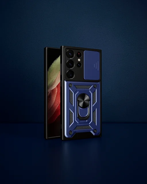 Samsung Galaxy S23 Ultra Kılıf Pars Lens Yüzüklü Silikon - Lacivert