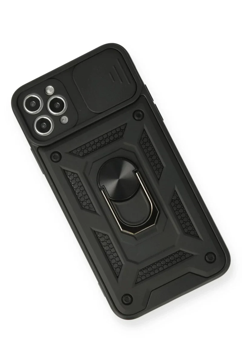 Apple iPhone 11 Pro Max Kılıf Pars Lens Yüzüklü Silikon - Siyah görsel 3
