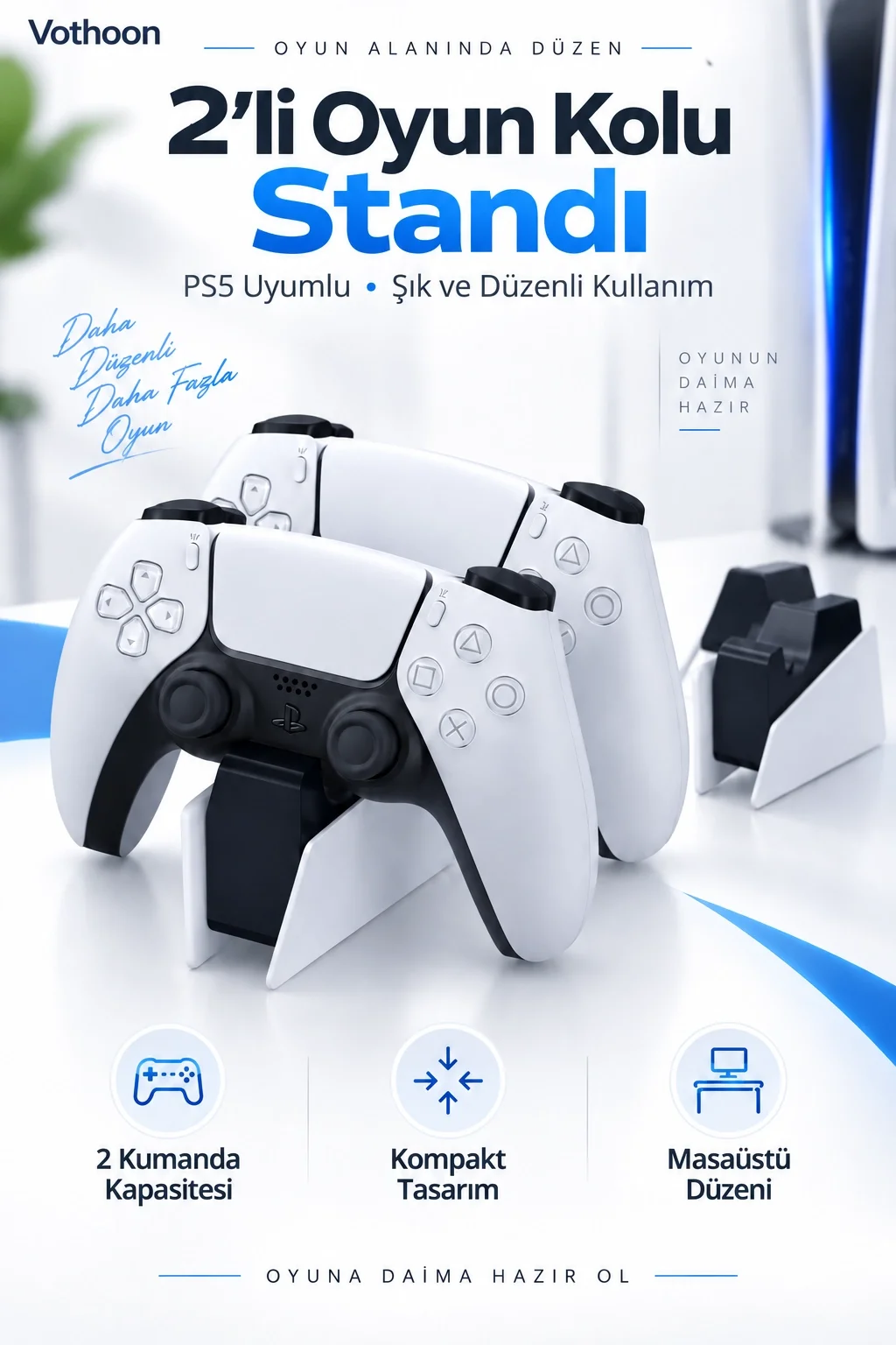 Dualsense Şarj İstasyonu PS5 Modeli İçin Hızlı Şarj Özelliği ile Kullanım Kolaylığı Adaptör Dahil
