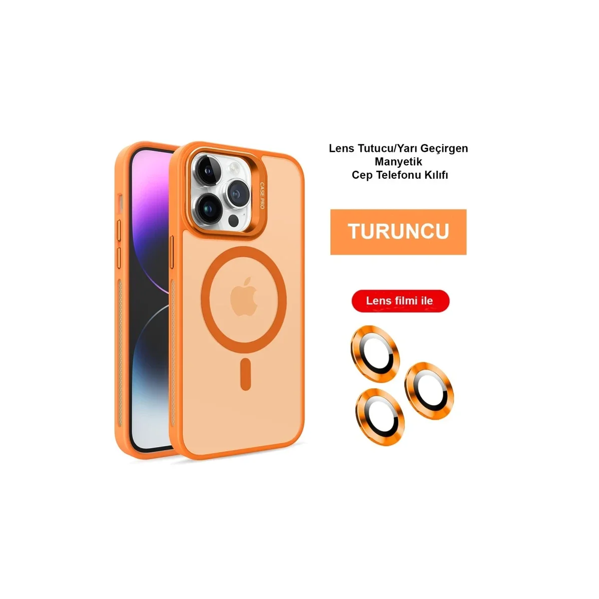 Joko Apple iPhone 14 Pro Kılıf Flet Lens Magsafe Kapak - Turuncu