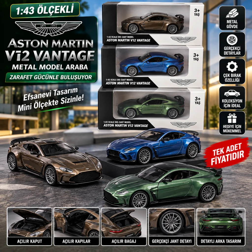 RW8243 1:43ASTON MARTON VANTAGE ÇEK BIRAK ARABA METAL MODEL ARABA adet fiyatıdır görsel 4