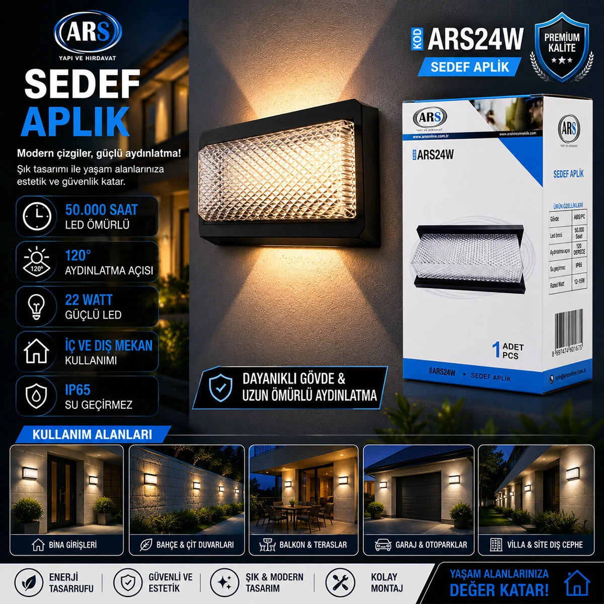 IP66 50.000 Saat Led Ömrü 22W Sedef Led Aplik Duvar Lambası ARS-348953 görsel 2