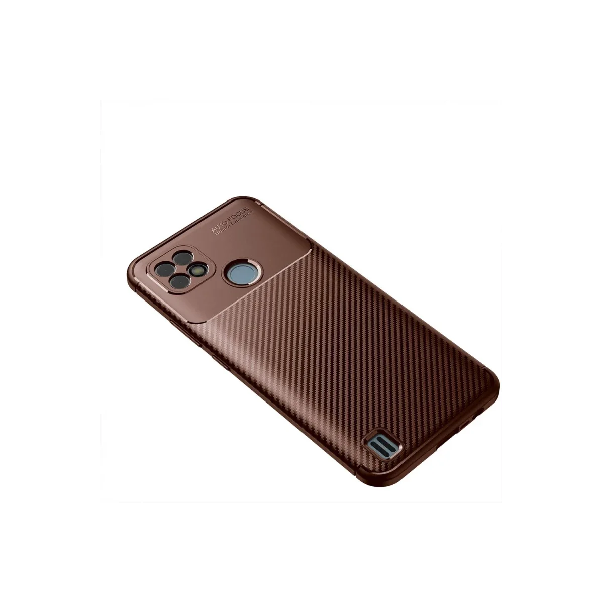 Realme C21 Kılıf Auto Focus Karbon Kapak - Kahverengi görsel 2