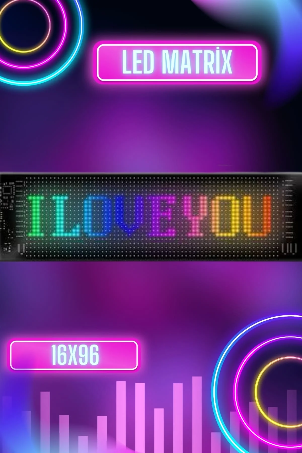 Led Matrix Bluetooth Bağlantılı Araç Camına Uygun Pixsel Görünümlü 16X96 pixel