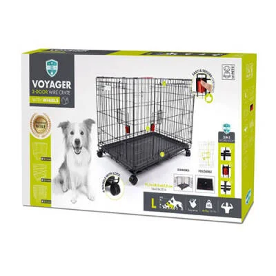 Voyager Tekerlekli 2 Kapılı Köpek Kafesi Large Siyah 91x58x63 Cm