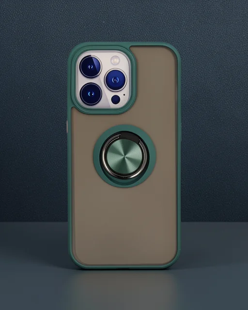 Apple İphone 15 Pro Kılıf Montreal Yüzüklü Silikon Kapak - Yeşil