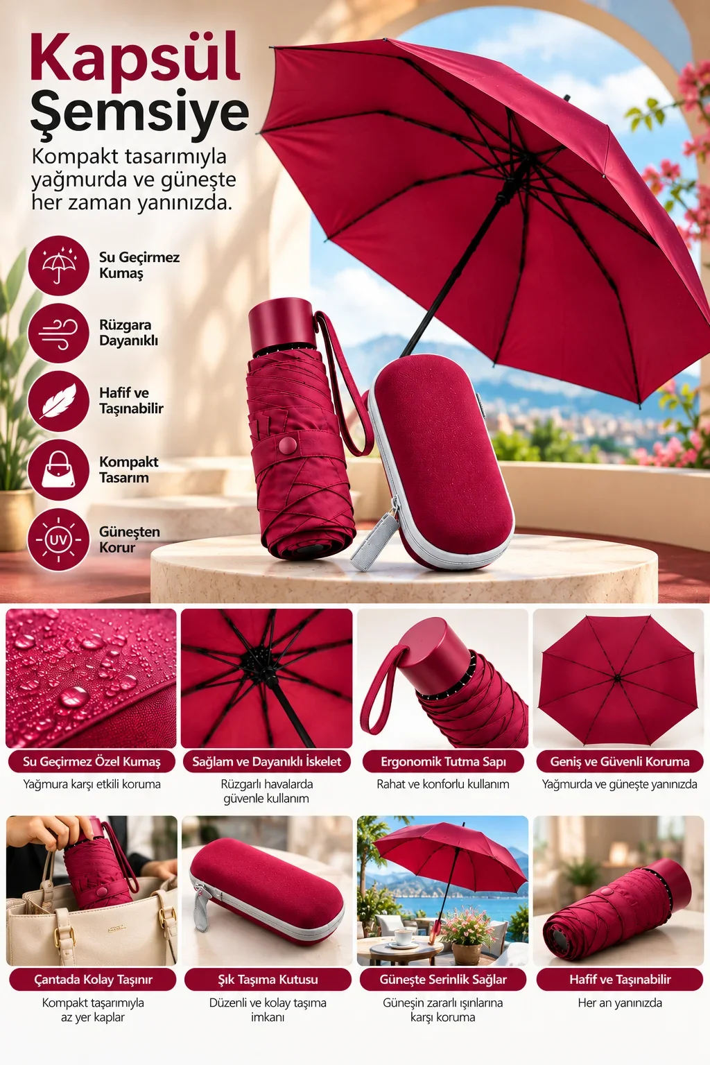 Kapsül Şemsiye Bordo