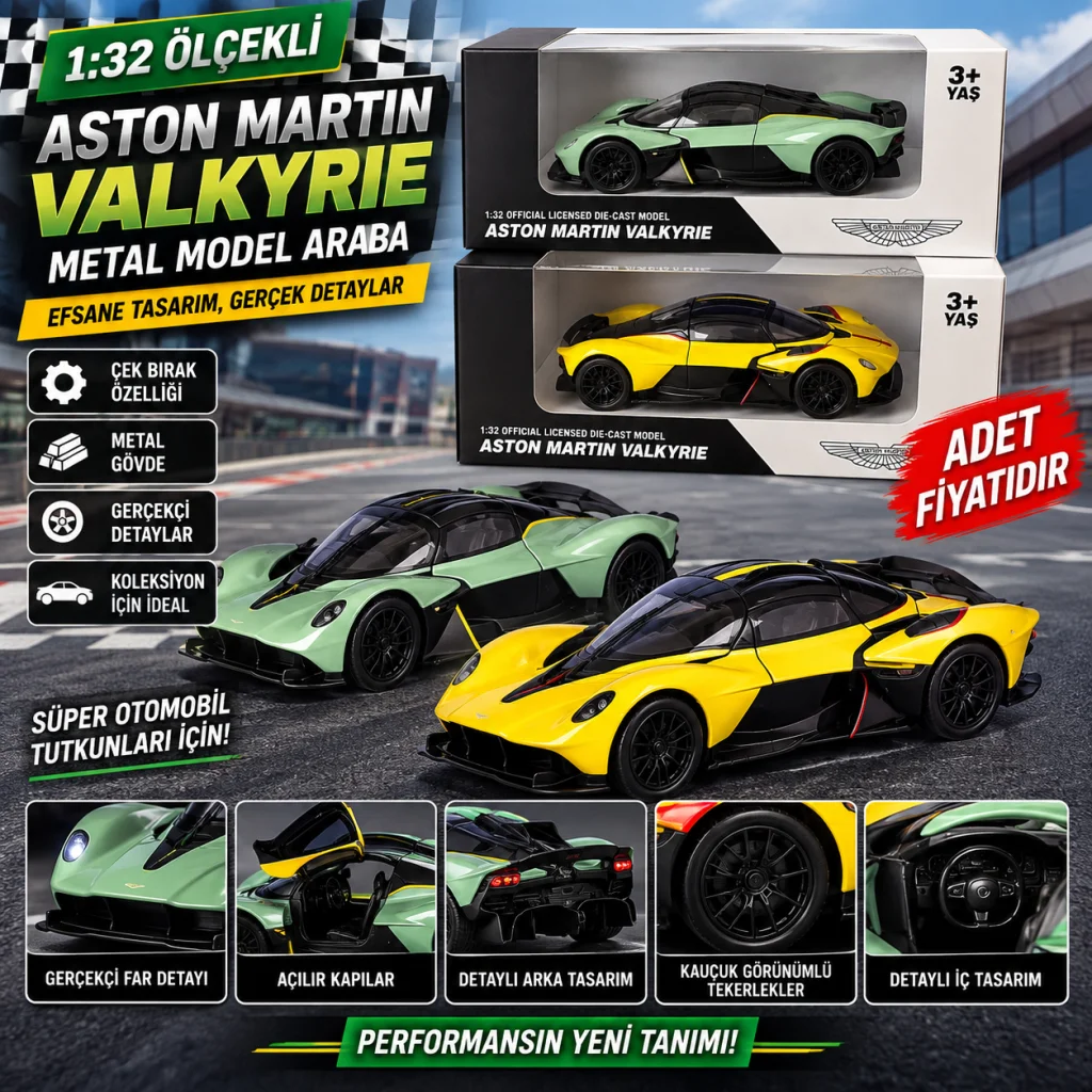 RW8132 1:32 ASTON MARTON VALKYRIE ÇEK BIRAK METAL MODEL ARABA adet fiyatıdır görsel 2