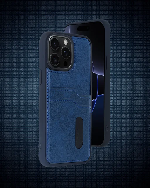 Apple İphone 15 Pro Max Kılıf Sara Kartvizitli Deri Kılıf - Lacivert