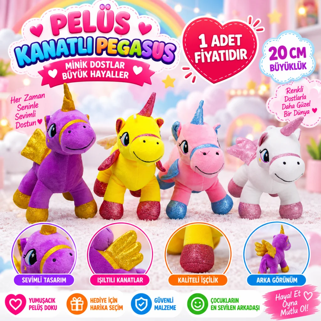 Peluş Kanatlı Pegasus 20 cm (1 Adet Fiyatıdır) görsel 2