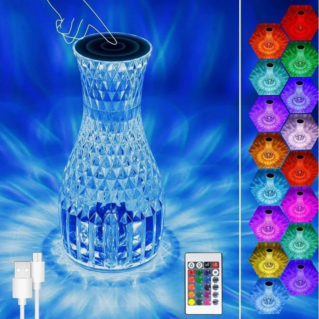 Sürahi Model USB Şarjlı Kumandalı 16 Farklı Işık Modlu Masa Üstü Kristal Akrilik Lamba Led (adet fiyatıdır) görsel 5