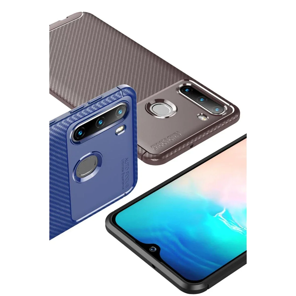 Samsung Galaxy A21 Kılıf Auto Focus Karbon Kapak - Kahverengi görsel 2
