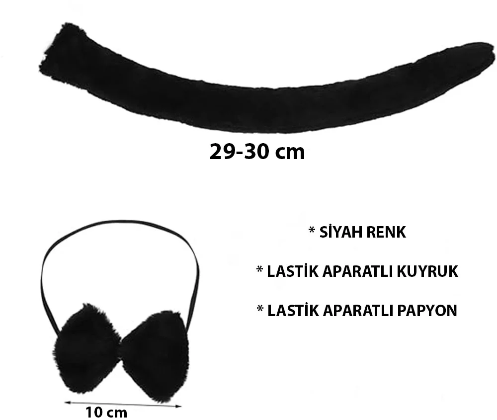 Peluş Siyah Renk Kuyruk ve Papyon Yetişkin Çocuk Uyumlu görsel 2