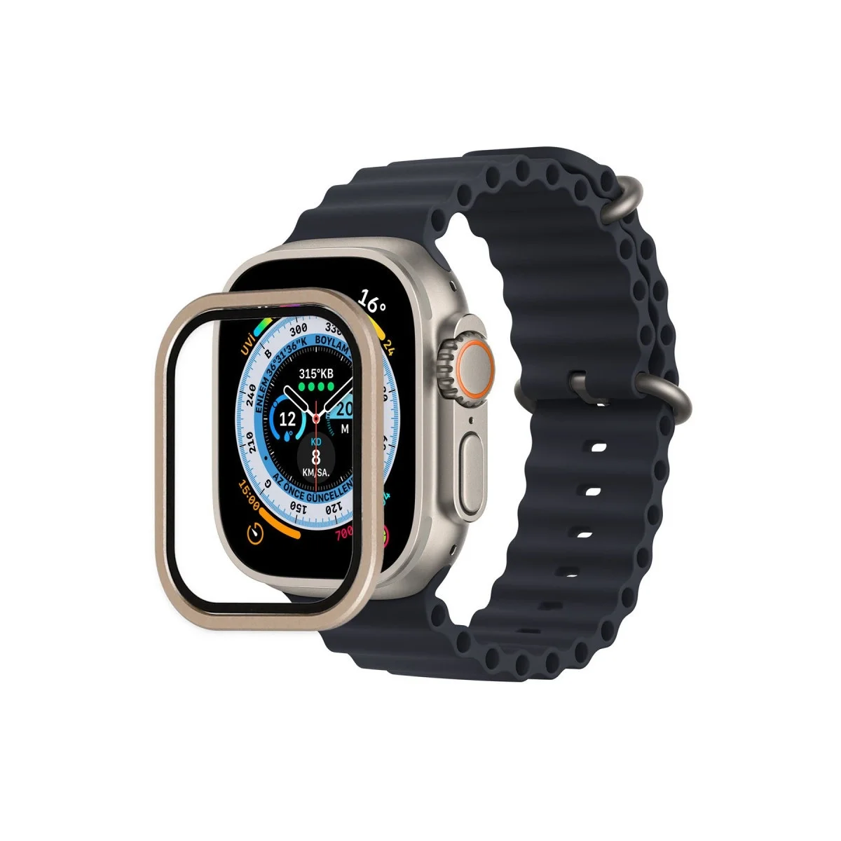 Apple Watch Ultra 49mm Alünyum Kasa Cam Ekran Koruyucu - Gold