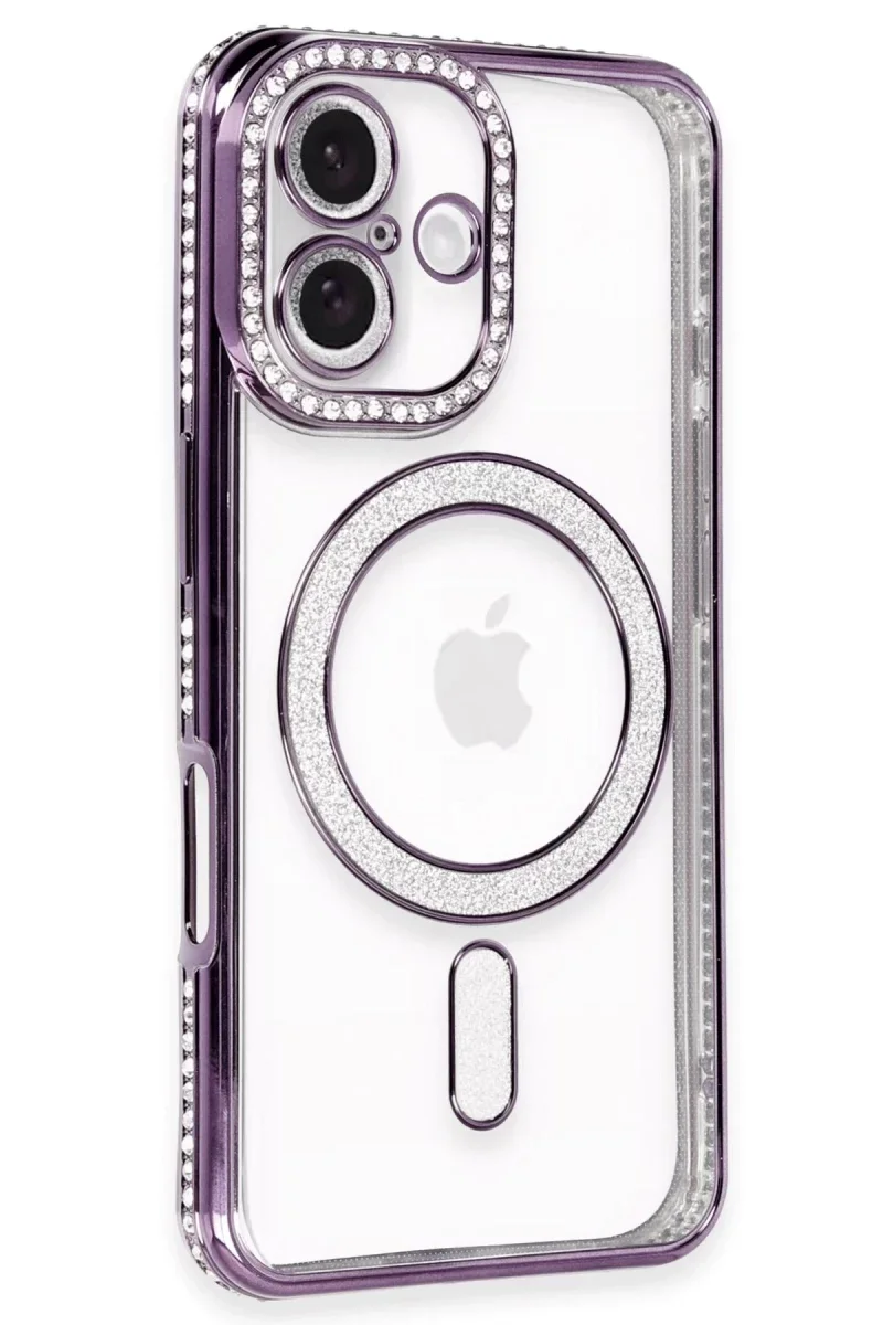 Apple iPhone 16 Plus Kılıf Joke Simli Magneticsafe Kılıf - Derin Mor görsel 2
