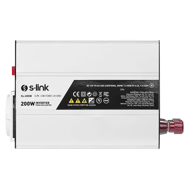 S-Link SL-200W-12 200 Watt DC 12V - AC 230V Anahtarlı Tek USB Portlu Çakmaktan Power Inverter görsel 2