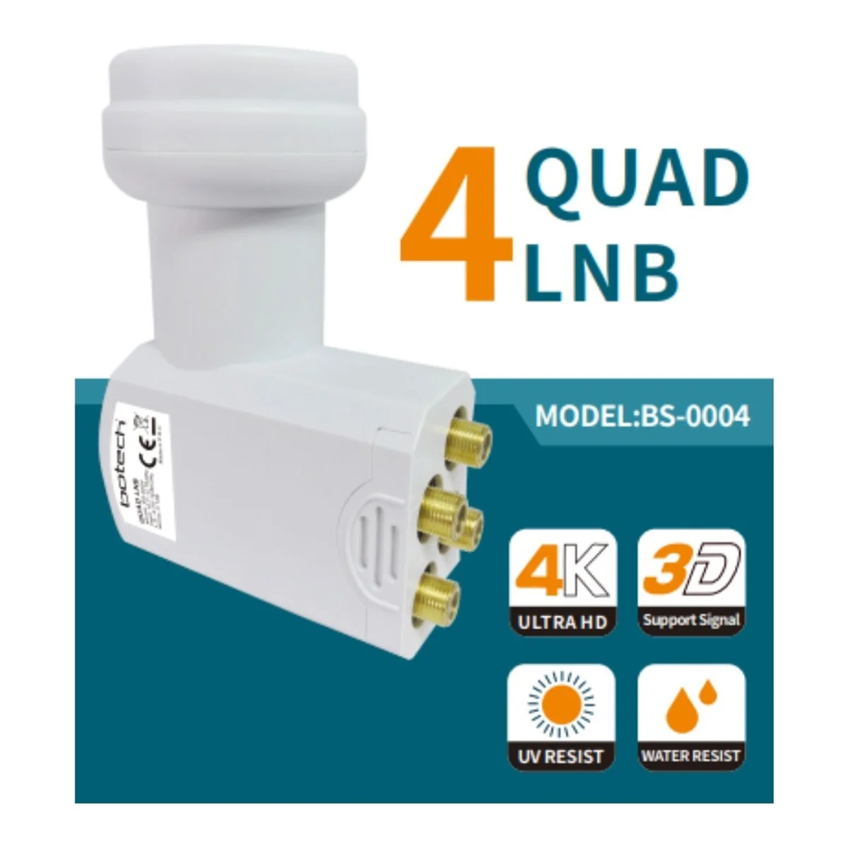 Uydu LNB Quad (4 Çıkış) 0.1dB 4K Ultra HD Universal görsel 2