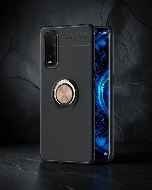 Oppo Find X2 Kılıf Range Yüzüklü Silikon - Siyah-gold