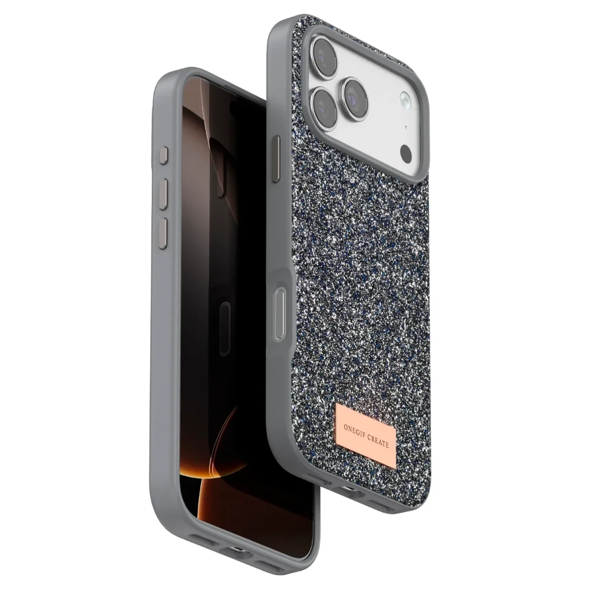 Onegif Apple iPhone 17 Pro Bright Simli Kapak - Gümüş