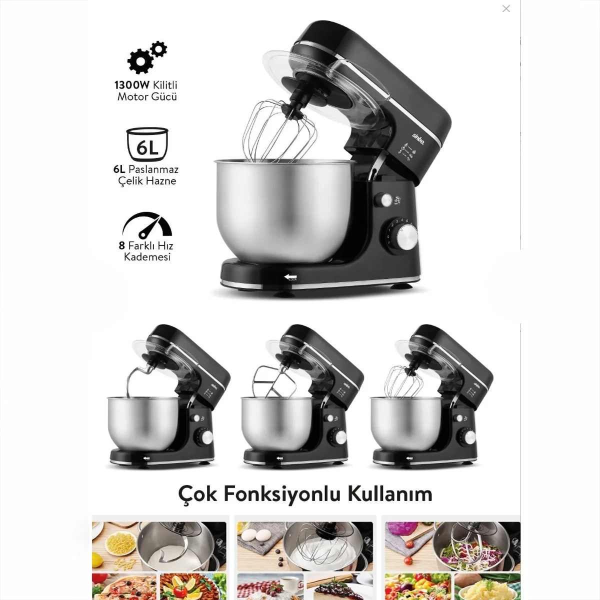 Stand Mikser 6L 1300W 8 Kademe görsel 3