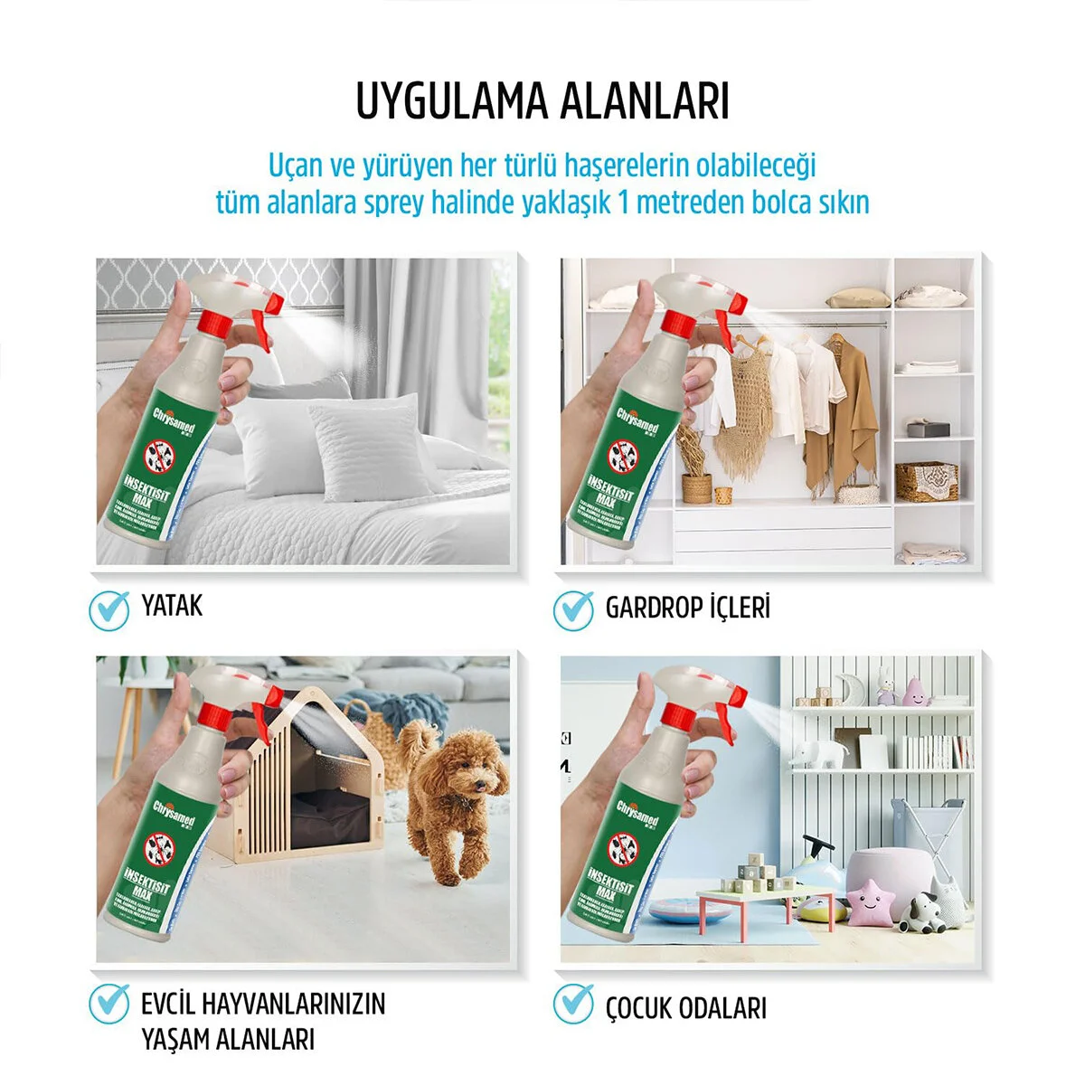 Chrysamed İnsektisit Max Sıvı Böcek İlaç Sprey 500ML Hamamböcek - Kene - Akrep - Karınca - Tahta Kurusu görsel 4