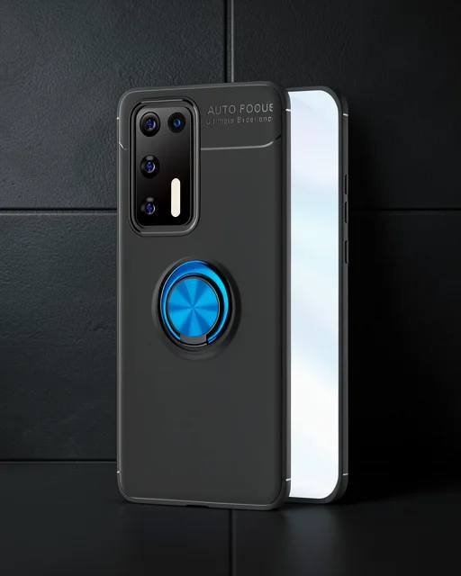 Huawei P40 Kılıf Range Yüzüklü Silikon - Siyah-mavi
