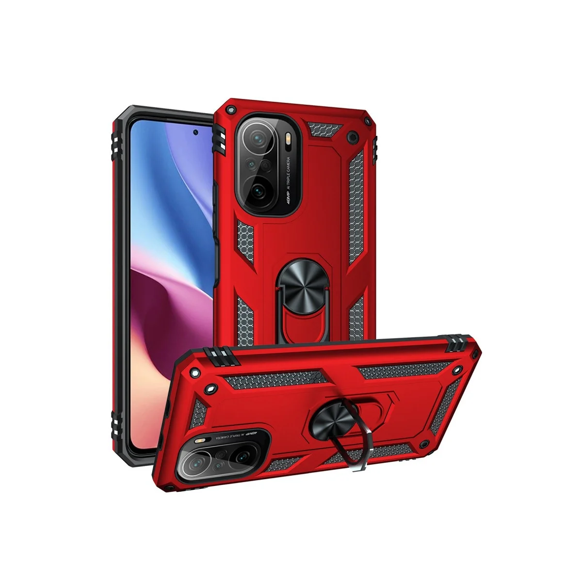 Xiaomi Poco F3 Kılıf Sofya Yüzüklü Silikon Kapak - Kırmızı görsel 2