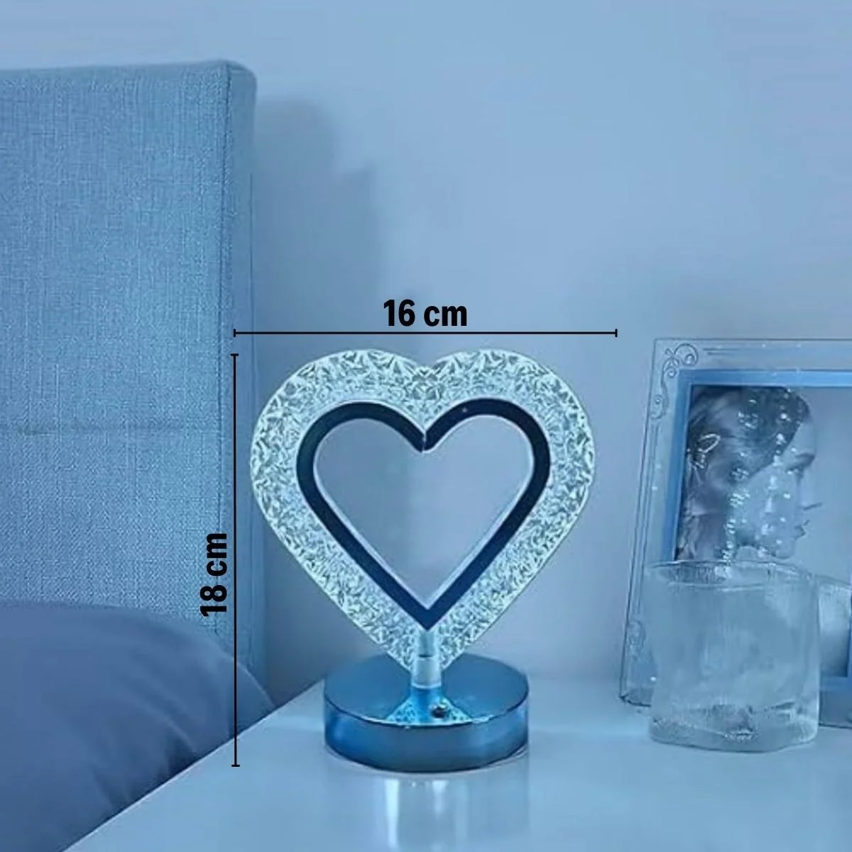 Kalp Şeklinde Kristal LED Masa Lambası – Dokunmatik, 3 Renk Işık Modlu, Şarjlı ni Dekoratif Gece Lambası görsel 5