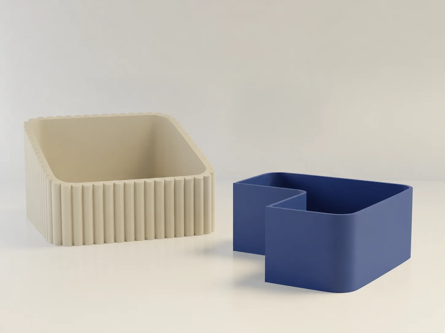 3D Baskı Fıstık Kasesi - Çift Hazneli Kabuk Ayırıcı Sunum Kasesi - Bej Mavi görsel 2