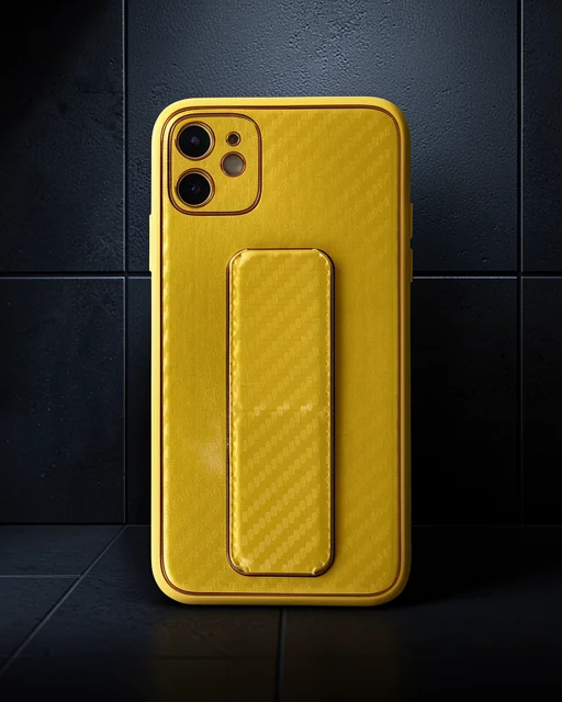 Apple İphone 12 Kılıf Coco Karbon Standlı Kapak - Sarı