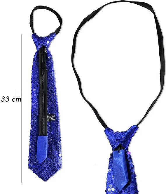 Mavi Renk Pul Payetli Işıltılı Parti Kravatı 33 cm görsel 2